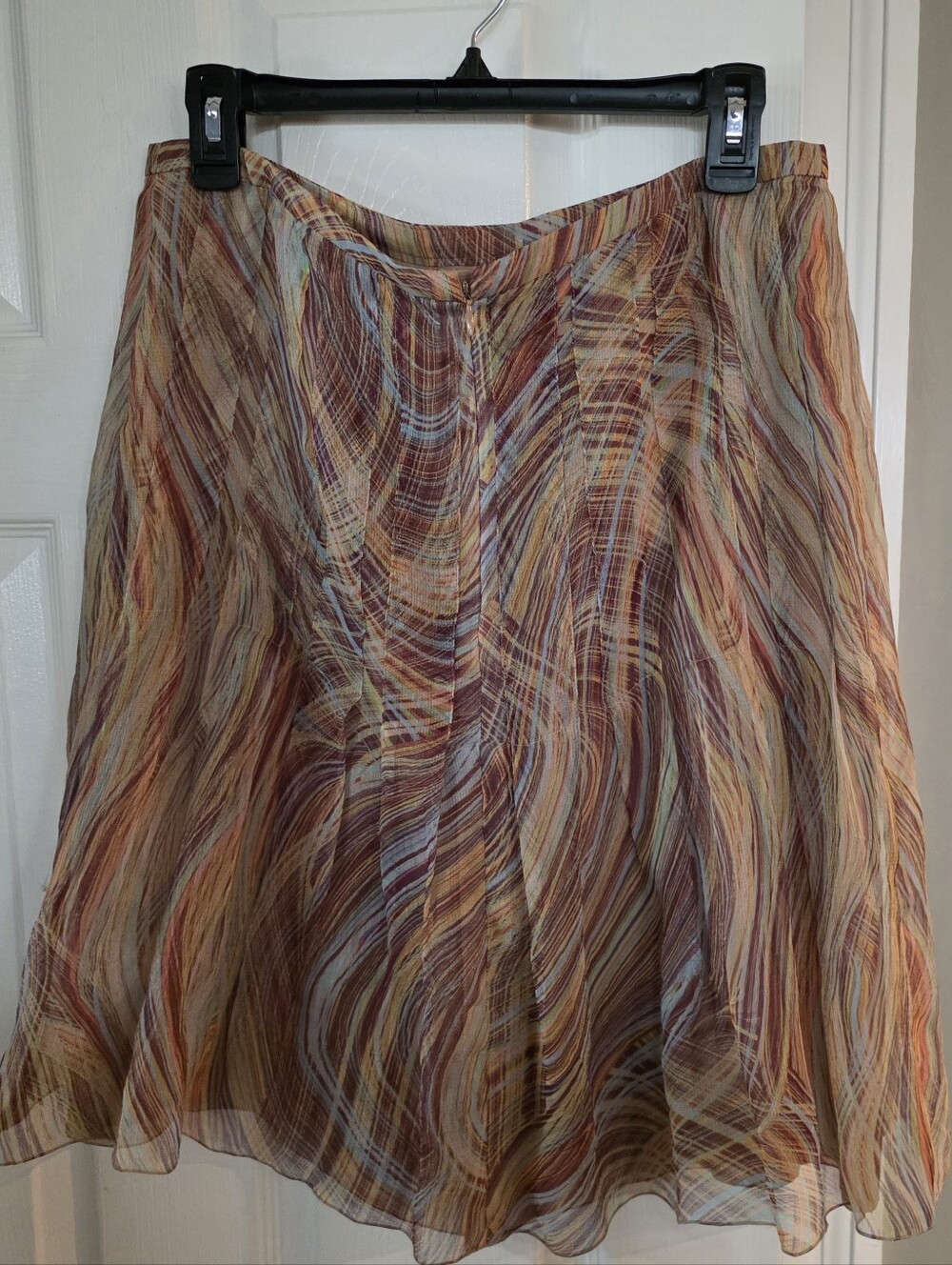 Akris Punto Silk Abstract Swirl Print Sheer Zip Closure Skirt US 10